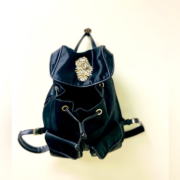 Badgley Mischka Large Jeweled Backpack Nylon & Leather - Picture 12 of 12